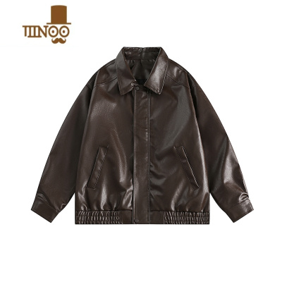 YANXU美式街头pu皮夹克男2023秋季新款潮牌复古机车服宽松男生皮衣外套