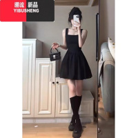YIBUSHENG法式高级感赫本风黑色吊带连衣裙子女季2024新款小个子气质短裙