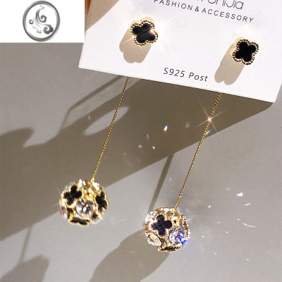 JiMi网红简约长款镶钻球形一款三戴耳环S925银针气质耳钉耳饰