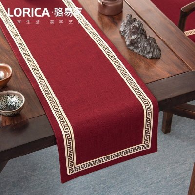 美式桌旗新中式禅意茶旗布现代简约茶几餐桌北欧电视 福延年-红色(平角款) 33*160cm(适用桌长1.1米-1.2米)