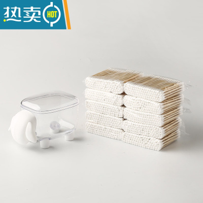 敬平牙签盒牙签筒创意家用厨房简约便携桶牙签罐牙签收纳盒杂物收纳罐 小绵羊收纳盒[白]+棉签1000只/10包