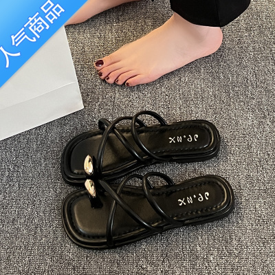 SUNTEK法式网红拖鞋女夏外穿2023新款平底套趾凉拖海边沙滩罗马凉鞋