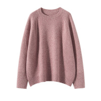 秋冬新款山羊绒衫女针织打底衫宽松圆领厚款保暖长袖上衣五针毛衣