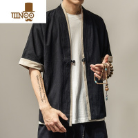 YANXU日系和服文艺男装复古中国风衬衫宽松薄款开衫道袍外套亚麻料上衣
