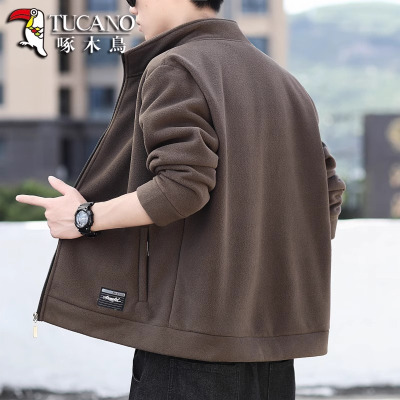 啄木鸟高端摇粒绒外套男士春秋冬款高级感开衫卫衣男款休闲夹克男