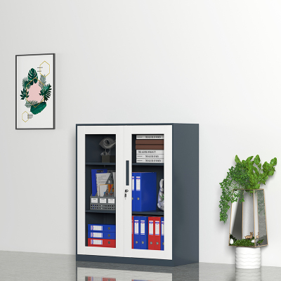 臻远文件柜办公柜钢制铁皮柜资料档案储物柜拆装窄边柜灰白色加厚款 1090对开玻柜