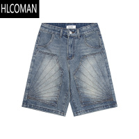 HLCOMANFeel lonely美式做旧牛仔短裤男潮流夏季新款宽松百搭直筒五分裤