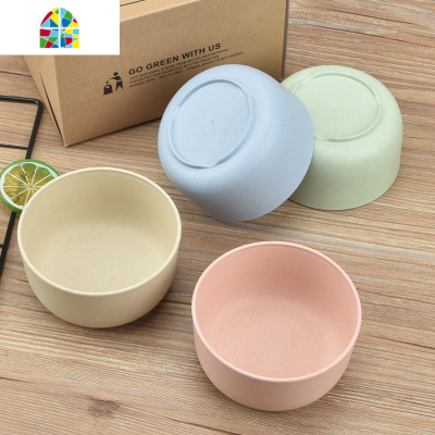 小麦秸秆餐具碗筷套装家用简约米饭吃饭碗勺防摔隔热碗碟碗盘儿童 FENGHOU 4碗+4勺+4筷+4碟