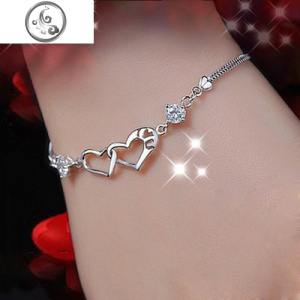 日韩简约银手链刻字女士闺蜜甜美饰品情侣学生韩版银饰品生日 JiMi