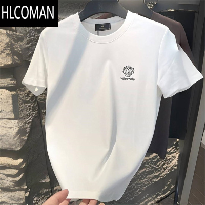 HLCOMANt恤男2025新款高端男士纯色半袖打底衫时尚轻奢圆领短袖T恤潮