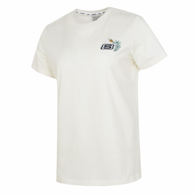 Skechers斯凯奇女子新款花朵刺绣潮流百搭休闲短袖T恤L223W125-0074 ZP