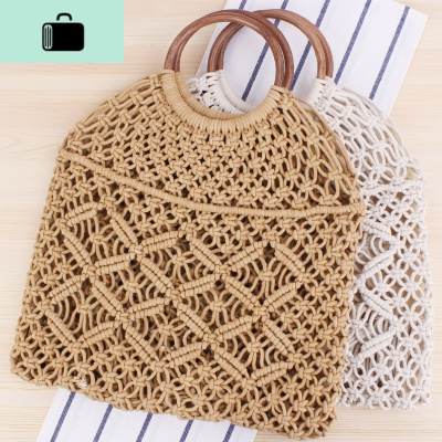 店长推荐新款纯色手提编织包潮女森系编包度手工棉绳沙滩包NEW LAKE女士单肩包