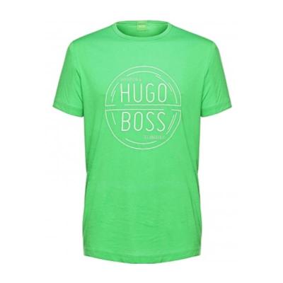 HUGO BOSS绿色圆领短袖纯棉徽标细节男装T恤