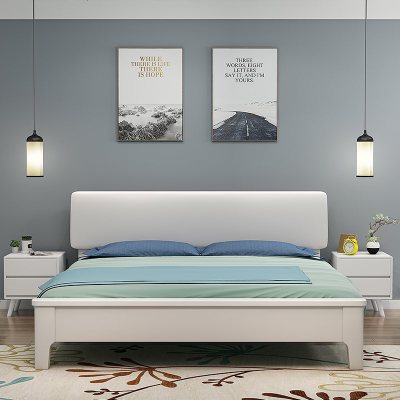 北欧白色实木床现代简约1.35米小户型1.2m单双人床1.5m高箱储物床