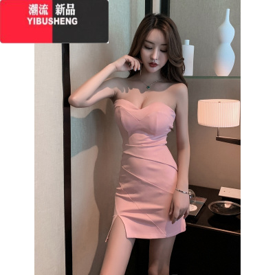 YIBUSHENG2024新款抹胸显瘦夜场小姐蹦迪上班工衣性感紧身包臀露背连衣裙