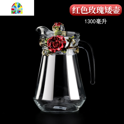 欧式珐琅彩水杯花茶杯凉水壶套装耐热水晶玻璃杯女结婚礼盒装 FENGHOU 红色玫瑰高壶
