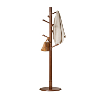 翌嘉YJ4122619 实木衣架落地卧室挂衣架内挂包架门口挂衣杆 4.0cm胡桃色圆盘 水滴挂钩