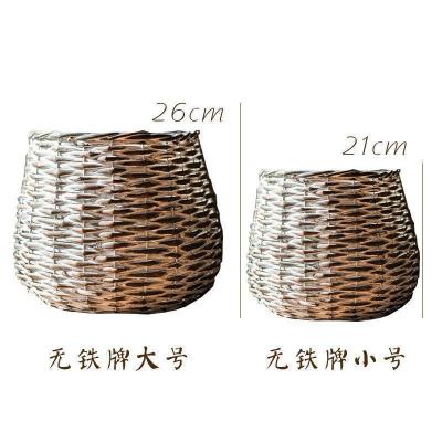 美帮汇柳编大花盆手工艺术品装饰花器做旧复古美式韩式插花花瓶 无铁牌花器 小