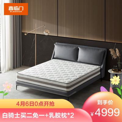 喜临门床双靠包真皮床排骨架齐边式款金属高脚设计卧室双人床 颂