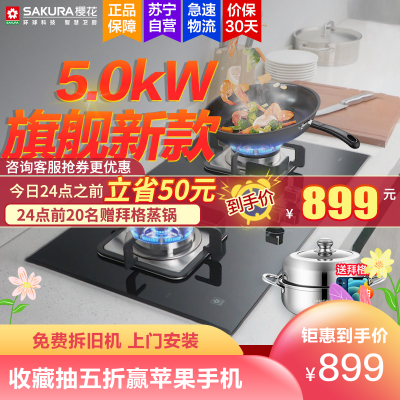 樱花（SAKURA）燃气灶JZY-BBG095.0KW双灶煤气灶台嵌两用灶具灶台童锁保护（液化气）