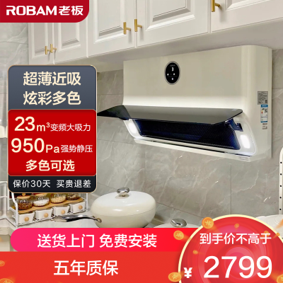 老板(Robam)23m³超薄变频油烟机抽油烟机单烟机吸油烟机侧吸式大吸力免拆洗侧吸油烟机小尺寸烟机22A3S薏仁白