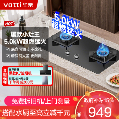 华帝(vatti)5.0KW火力燃气灶i10071B(液化气)双眼灶灶具厨房家用台式嵌入式可调节热电偶熄火保护