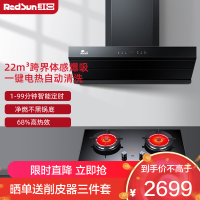 红日(RedSun)22M立方油烟机红外线灶组合烟灶套装智能体感抽油烟机定时燃气灶套装RTEU09+EM608B 液化气