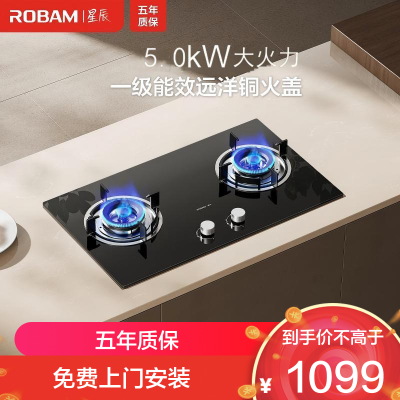 老板(Robam)[星辰系列]家用燃气灶双灶嵌入式煤气灶台嵌两用 可调节换装不改孔灶具猛火灶20B2A 5.0kW液化气