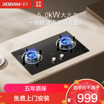 老板(Robam)[星辰系列]家用燃气灶双灶嵌入式煤气灶台嵌两用 可调节换装不改孔灶具猛火灶20B2A 5.0kW液化气