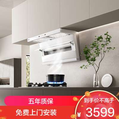 老板(Robam)白色小黑翼D1P 顶侧双吸26m³抽油烟机 家用大吸力油烟机 吸油烟机 7字型油烟机27A16-D1P