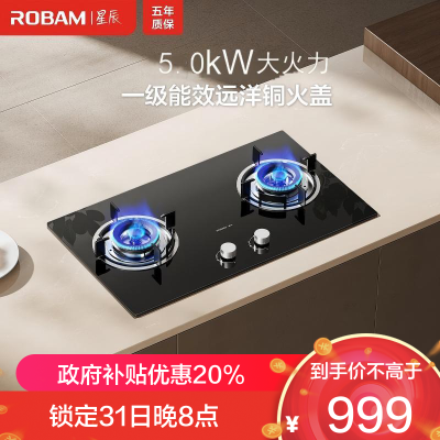 老板(Robam)[星辰系列]家用燃气灶双灶嵌入式煤气灶台嵌两用 可调节换装不改孔灶具猛火灶20B2A 5.0kW液化气