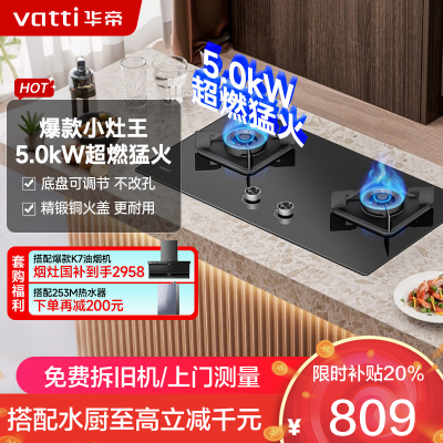华帝(vatti)5.0KW火力燃气灶i10071B(液化气)双眼灶灶具厨房家用台式嵌入式可调节热电偶熄火保护