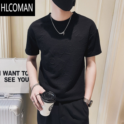 HLCOMAN夏季白色T恤男ins潮牌立体字母短袖2022年新款潮流半袖潮流半截袖