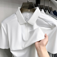 锦氨无痕拉链polo衫男2026夏季新款翻领纯色透气弹力休闲男士T恤
