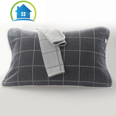 三维工匠格子6层纱布枕巾一对装成人情侣婴儿童单人学生男棉枕头巾枕芯/枕头