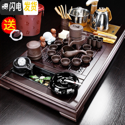 三维工匠功夫茶具套装家用简约茶盘整套办公室用客厅会客全自动茶台烧水壶 梅花流水茶盘+福转自动A配件598 20件
