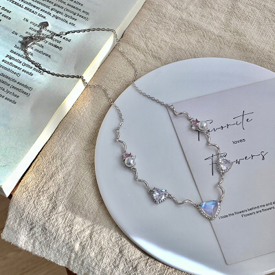 S925纯银[幻彩之心]锆石项链女设计师款颈链锁骨链新颖精致送女朋友老婆情人节七夕生日礼物