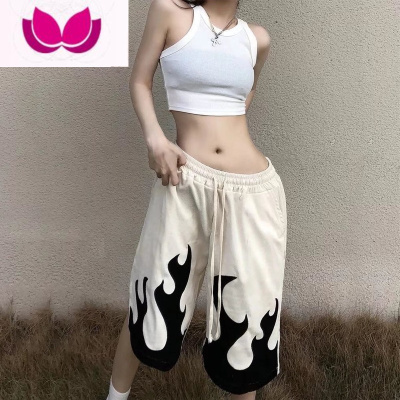 七斓美式oldschool火焰休闲短裤男女夏季潮牌高街小众宽松运动五分裤
