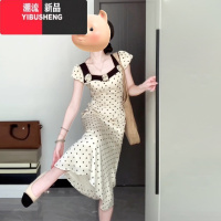 YIBUSHENG法式方领白色波点连衣裙子女季2024新款设计高级感海边度假长裙