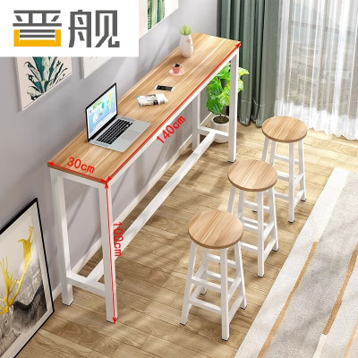 晋舰家用吧台奶茶店高脚桌商业长条桌酒吧台桌椅组合140*30*100+3凳