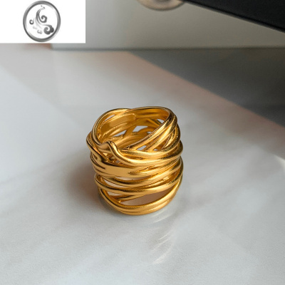 JiMi欧美ins多层金色食指戒指女时尚个性小众设计感高级金属独特指环