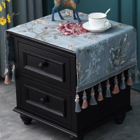 欧式床头柜盖布布艺套罩长方形雪尼尔酒柜鞋柜绣花小桌布家用 雪莉尔蓝色(吊穗款)床头柜盖布 45*90(含吊穗尺寸在内)