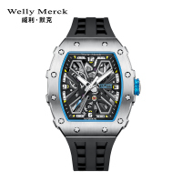 welly merck威利默克手表男新款自动机械表品牌正品防水时尚男表大表盘镂空腕表WM101M