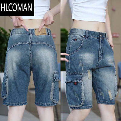 HLCOMAN美式复古牛仔短裤男潮流百搭宽松休闲裤子男款夏季薄款痞帅工装裤