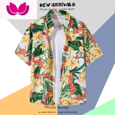 七斓ins港味vintage古着感短袖花衬衫男泰国夏威夷复古衬衣痞帅外套潮