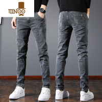 YANXU冰氧吧牛仔裤男士夏季薄款修身小脚高弹力潮牌2023冰丝男款长裤子