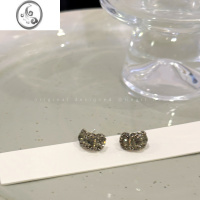 JiMi复古风精致黑色锆石耳钉女轻奢小众设计感耳饰简约气质高级感耳环