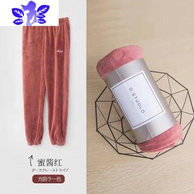 Ideamini仙女暖暖裤秋冬季家居服束脚灯笼裤子法兰绒宽松大码休闲裤女睡裤