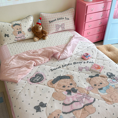 夏季可爱乳胶凉席三件套夏凉被四件套卡通风空调软席子夏被凉感丝