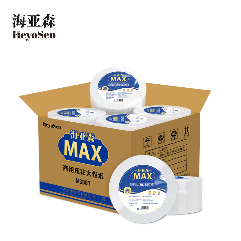 海亚森 M3007 商用压花大卷纸无香型3层 700g*12卷 1 箱